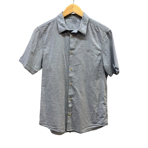 Allsaints logo Gray Cotton Hermosa S/S Mens Button Front TOP Size small S - Picture 1 of 8